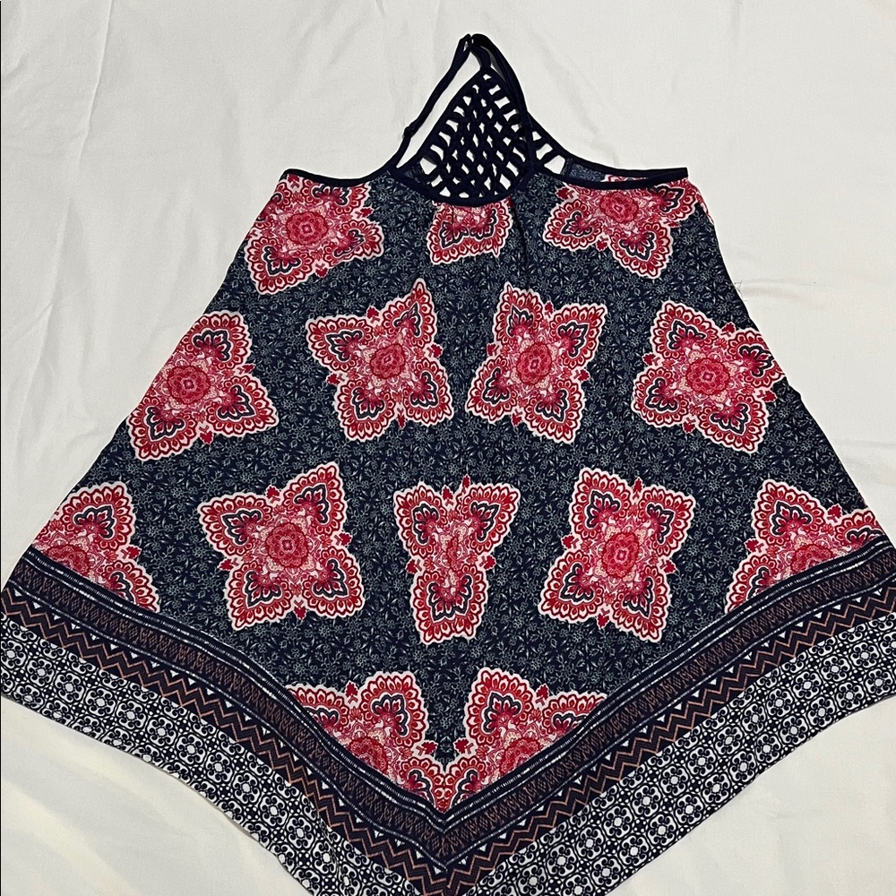 Halter Dress with Red Floral Pattern